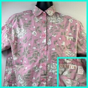 Vintage Venezia Womens's Shirt Pink W/ Flowers Size 14/16
